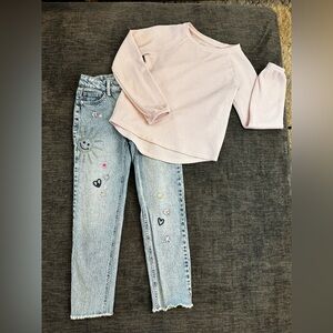 Cat & Jack embroidered jeans and light pink textured shirt size 8 girls